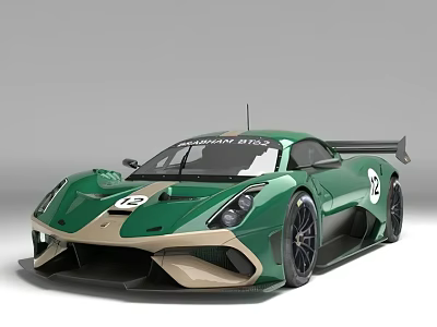 Lamborghini SCV12 Race Car Green And Beige Color With Streamlined Design And Rear Wing 3d model