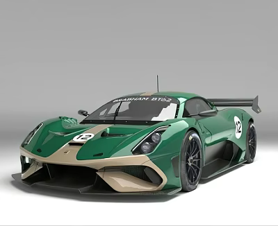 Lamborghini SCV12 Race Car Green And Beige Color With Streamlined Design And Rear Wing 3d model