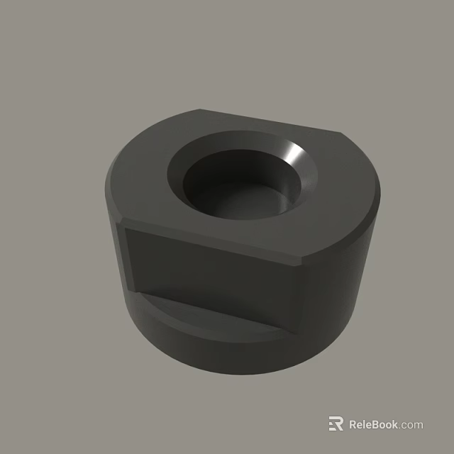 Black Cylindrical Mechanical Part With Central Hole Smooth Surface And Side Notch 3d model 