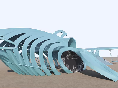 Blue Curved Playground Equipment With Slide And Swings For Kids 3d model