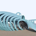 Blue Curved Playground Equipment With Slide And Swings For Kids