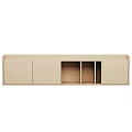 Modern Storage Cabinets With Drawers Open Compartments And Wooden Gray Finishes
