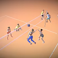 Group of People Active in Running and Volleyball Game Outdoors 3d model