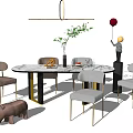 Light Luxury Dining Table and Chair Combination Dining Table and Chair 3d model