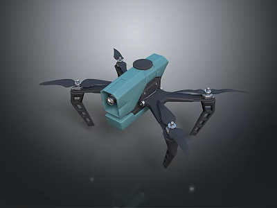Teal Colored Drone With Four Propellers And Camera For Aerial Tasks 3d model