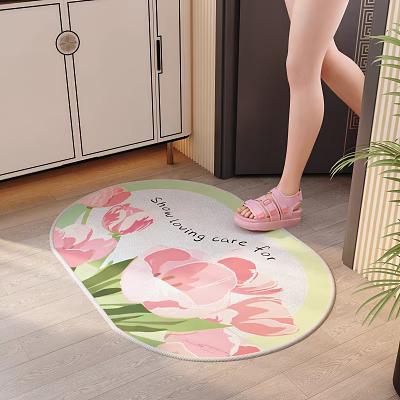 Cozy Foyer Hallway With Tulip Pattern Mat And Wooden Floor 3d model