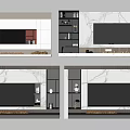 Modern TV Background Wall Interior Design With Marble Texture Storage Cabinets And Shelves