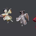 Traditional Asian Women Dolls In Various Colored Costumes With Flowing Poses And Bun Hairstyles