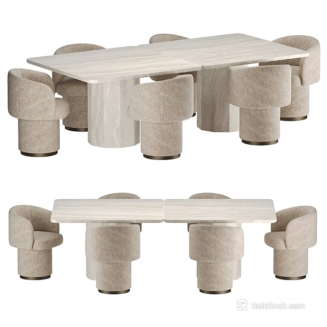 Modern Wooden Table And Chair Set With Upholstered Seats And Metal Legs For Contemporary Dining 3d model 