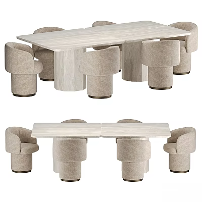 Modern Wooden Table And Chair Set With Upholstered Seats And Metal Legs For Contemporary Dining 3d model