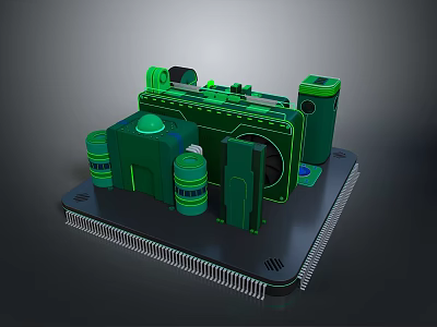 Computer Cooling System Featuring Green Modular Design Heat Sink Pipes And Fans 3d model