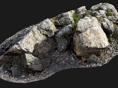 Natural Stone and Wood Elements with Moss in Rustic Outdoor Decorative Scene 3d model
