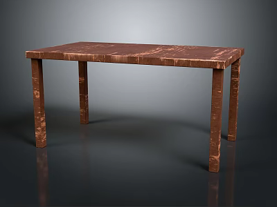 Brown Textured Wooden Table With Rectangular Top And Four Legs Design 3d model