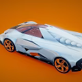 Silver Futuristic Sports Car With Sleek Design And Orange Wheels On Orange Background