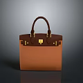 Brown Leather Handbag With Golden Hardware And Top Handle Design