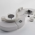 Leisure Sofa Combination With Curved White Modular Seats Round Tables And Stools