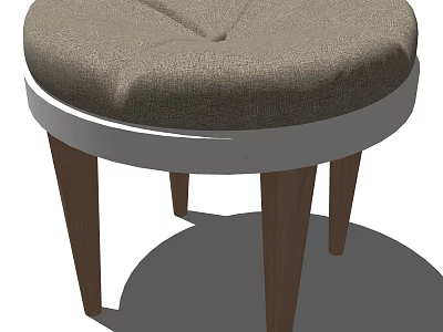 Modern Round Light Gray Ottoman With Upholstered Cushion And Wooden Legs 3d model
