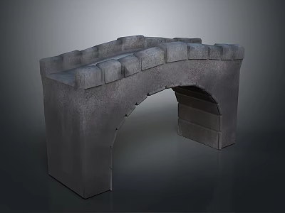 Gray Stone Arch Bridge with Arch Structure and Stone Block Texture on Deck 3d model