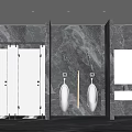 Modern Public Restroom Interior With Marble Walls White Stalls Urinals And Washbasin