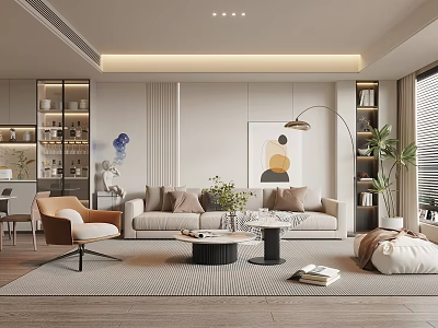 Modern Dining Room Interior Design With Sofa Dining Table Artwork And Floor Lamp 3d model
