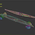 Vintage Wooden Canoe And Frame Structure For Water Transport With Stone Supports