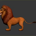 Vibrant Cartoon Lion Character And Wildlife Creature 3D Model With Orange Mane Standing Pose