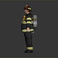 Firefighters, firemen, fire-fighting suits, gas masks, hose 3d model