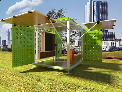 Modern Green Garden Landscape Structure In Grassland With Transparent Walls Urban Backdrop 3d model
