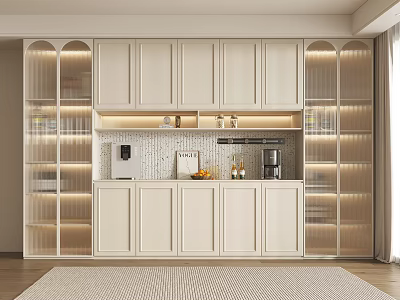 Modern White Built in Wine Cabinet With Glass Doors LED Lighting And Kitchen Countertop Elements 3d model