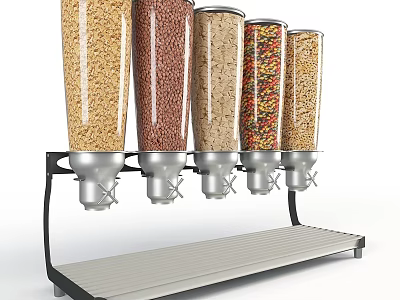 Clear Cylinder Tableware Set Holding Grains On Black Metal Stand With Gray Tray 3d model