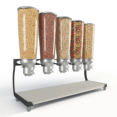 Clear Cylinder Tableware Set Holding Grains On Black Metal Stand With Gray Tray 3d model