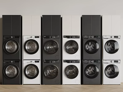 Modern Stacked Black And White Washing Machines For Home Laundry Area 3d model