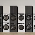 Modern Stacked Black And White Washing Machines For Home Laundry Area