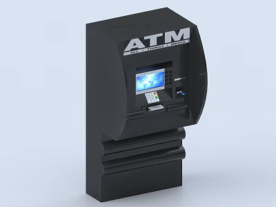 Public ATM Machine As Essential Public Facility With Digital Screen And Banking Interface 3d model