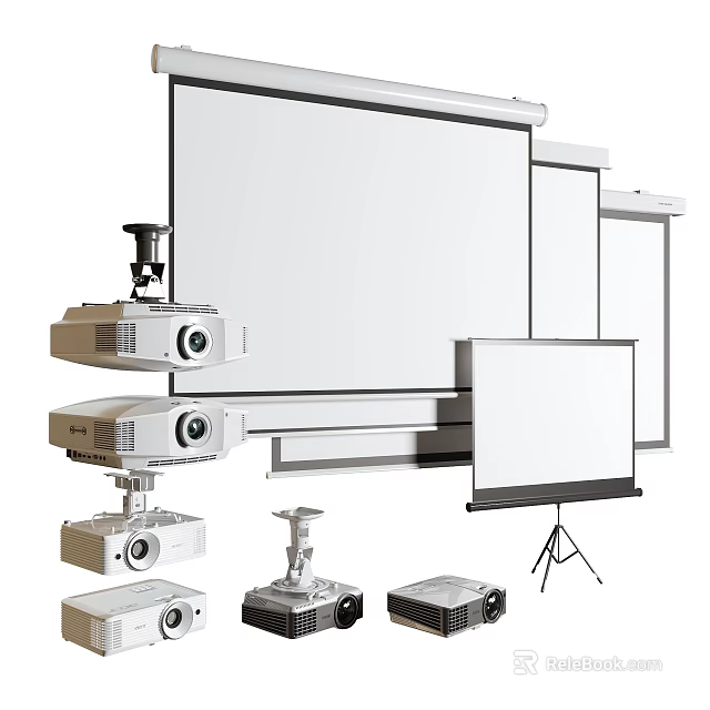 High Quality Projection Monitoring Equipment With Multiple Projectors And Tripod Screens 3d model 