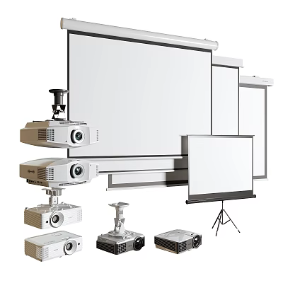 High Quality Projection Monitoring Equipment With Multiple Projectors And Tripod Screens 3d model