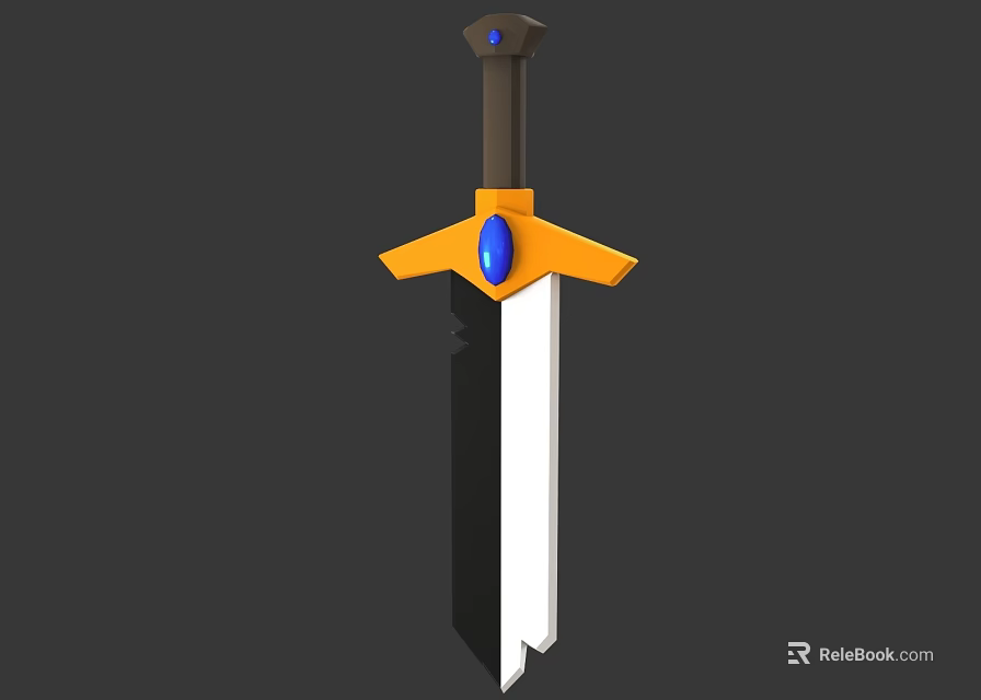 Fantasy Sword Featuring Yellow Guard Blue Gemstone Black Hilt And White Blade 3d model 