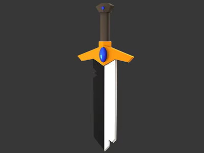 Fantasy Sword Featuring Yellow Guard Blue Gemstone Black Hilt And White Blade 3d model