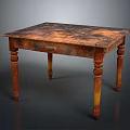 Rustic Vintage Wooden Desk With Brown Top Carved Legs And Drawer