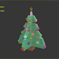 Festive Green Christmas Tree With Colorful Decorative Balls Star On Top And Wooden Base