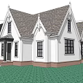 Detached Villa With White Exterior Gray Roof Porch And Green Lawn Mountain Backdrop