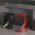 Modern Black And Red Bar Stools With Sleek Design By Dark Countertop And Cabinets