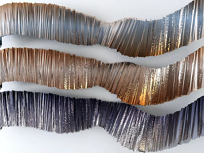 Wavy Layered Wall Decor With Silver Copper Dark Purple Metal Strips 3d model