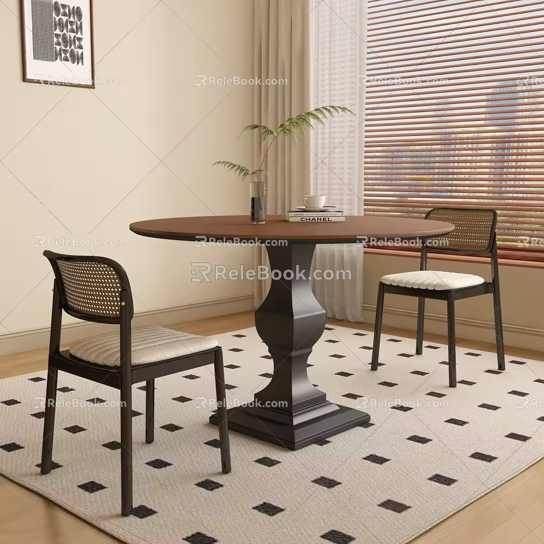 Middle Ancient French Style Round Casual Table and Chair Dining Table and Chair 3d model