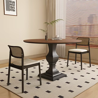 Middle Ancient French Style Round Casual Table and Chair Dining Table and Chair 3d model