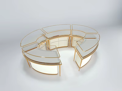 Modern Circular Display Shelves With Transparent Glass And Golden Frame Design 3d model