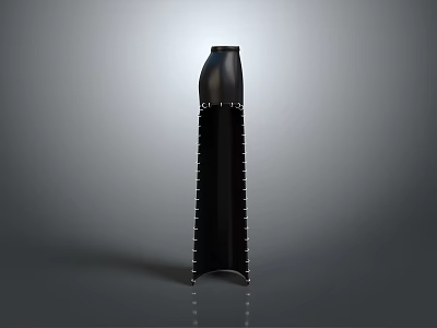 Fashionable Black Long Dress with Vertical Stripes and Minimalist Collar Design 3d model