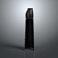Fashionable Black Long Dress with Vertical Stripes and Minimalist Collar Design