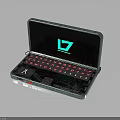 Modern Portable Electronic Device With Open Screen Green 7 Logo And Pink Keyboard