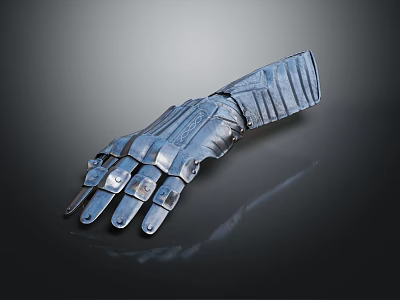 Sci Fi Character Using Metal Mechanical Glove With Articulated Joints And Dark Background 3d model